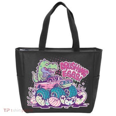 Funny Easter Crushing Eggs TRex Dinosaur Monster Truck Tote Bag