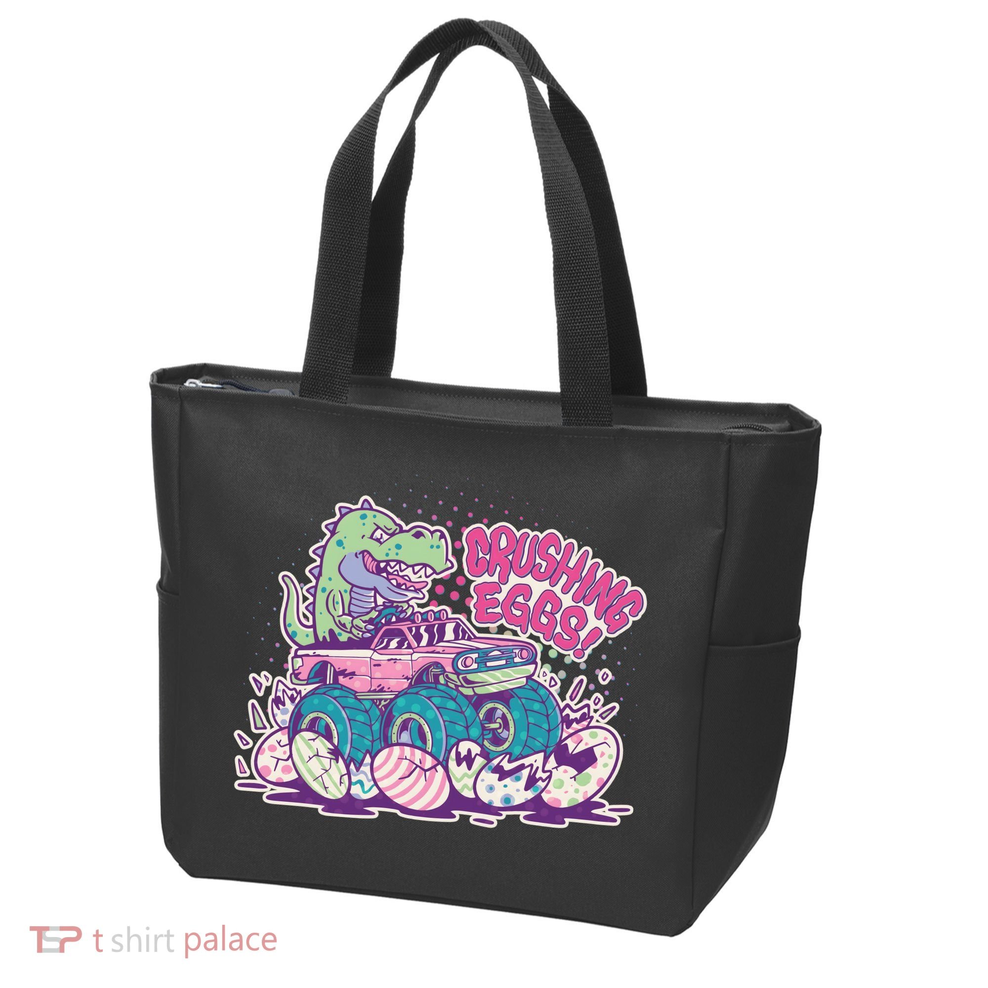 Funny Easter Crushing Eggs TRex Dinosaur Monster Truck Tote Bag