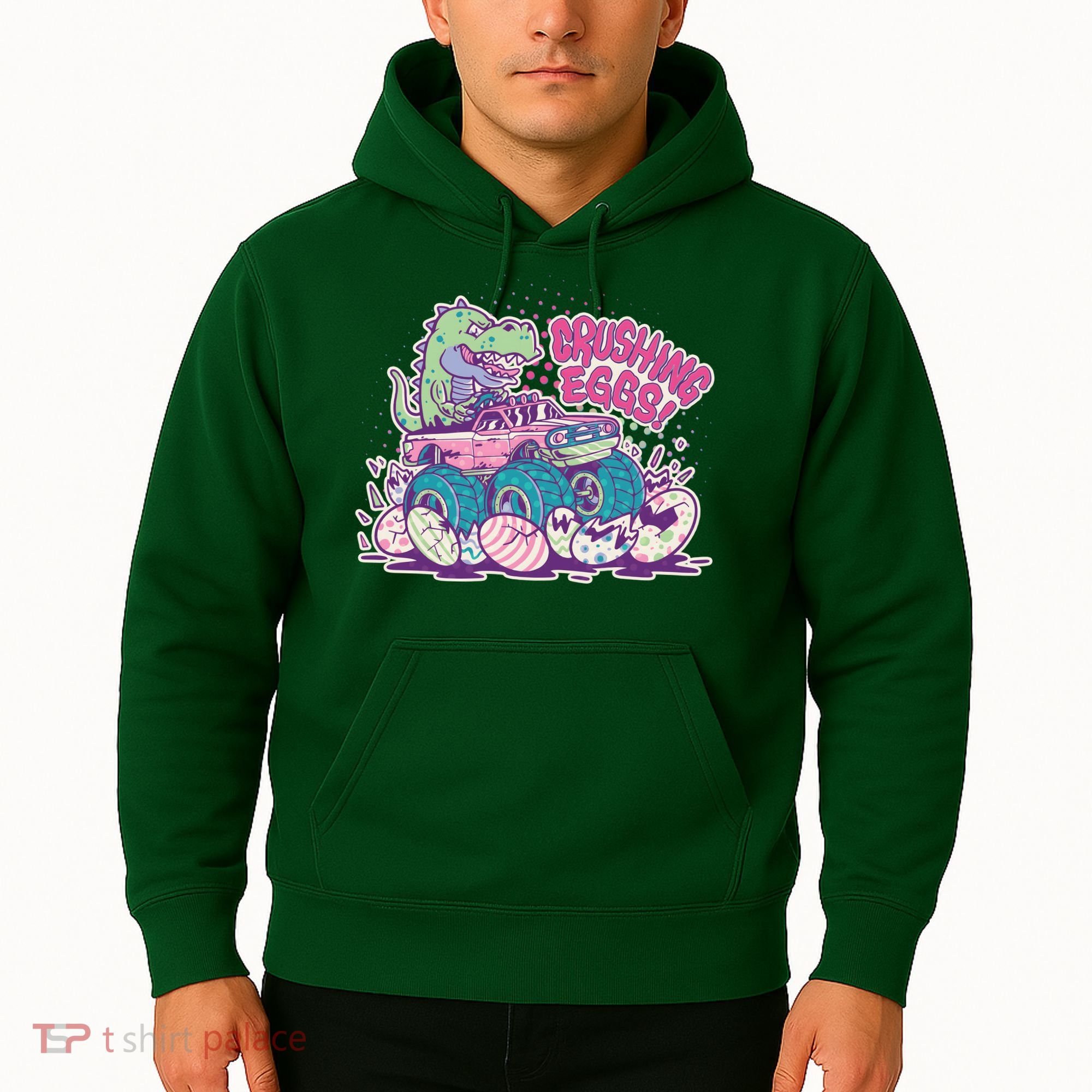 Funny Easter Crushing Eggs TRex Dinosaur Monster Truck Hoodie