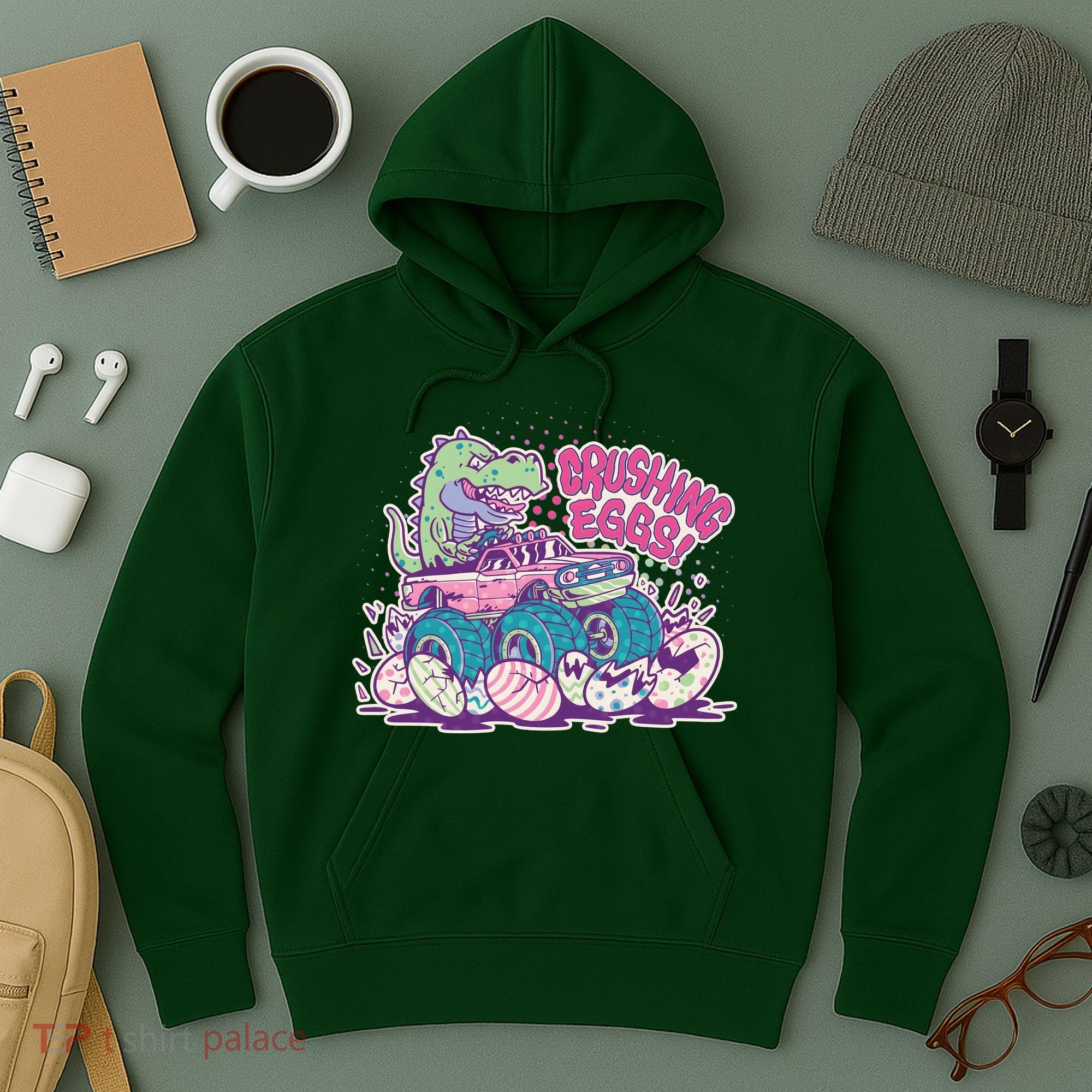 Funny Easter Crushing Eggs TRex Dinosaur Monster Truck Hoodie