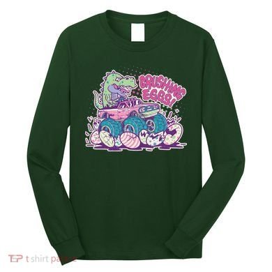 Funny Easter Crushing Eggs TRex Dinosaur Monster Truck Long Sleeve Shirt