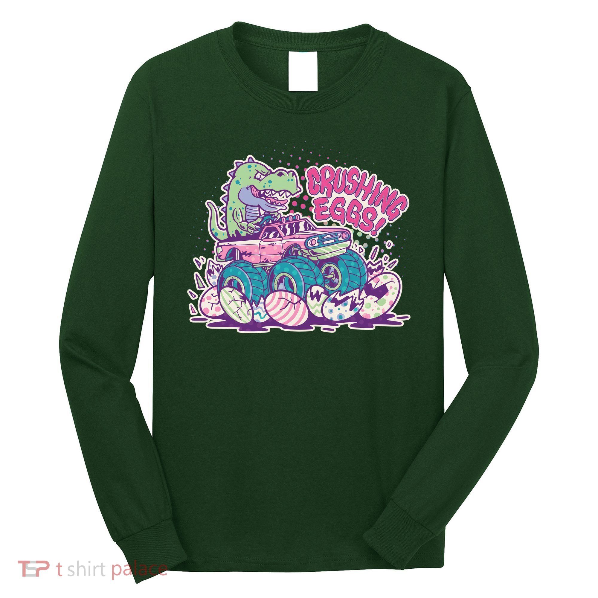 Funny Easter Crushing Eggs TRex Dinosaur Monster Truck Long Sleeve Shirt