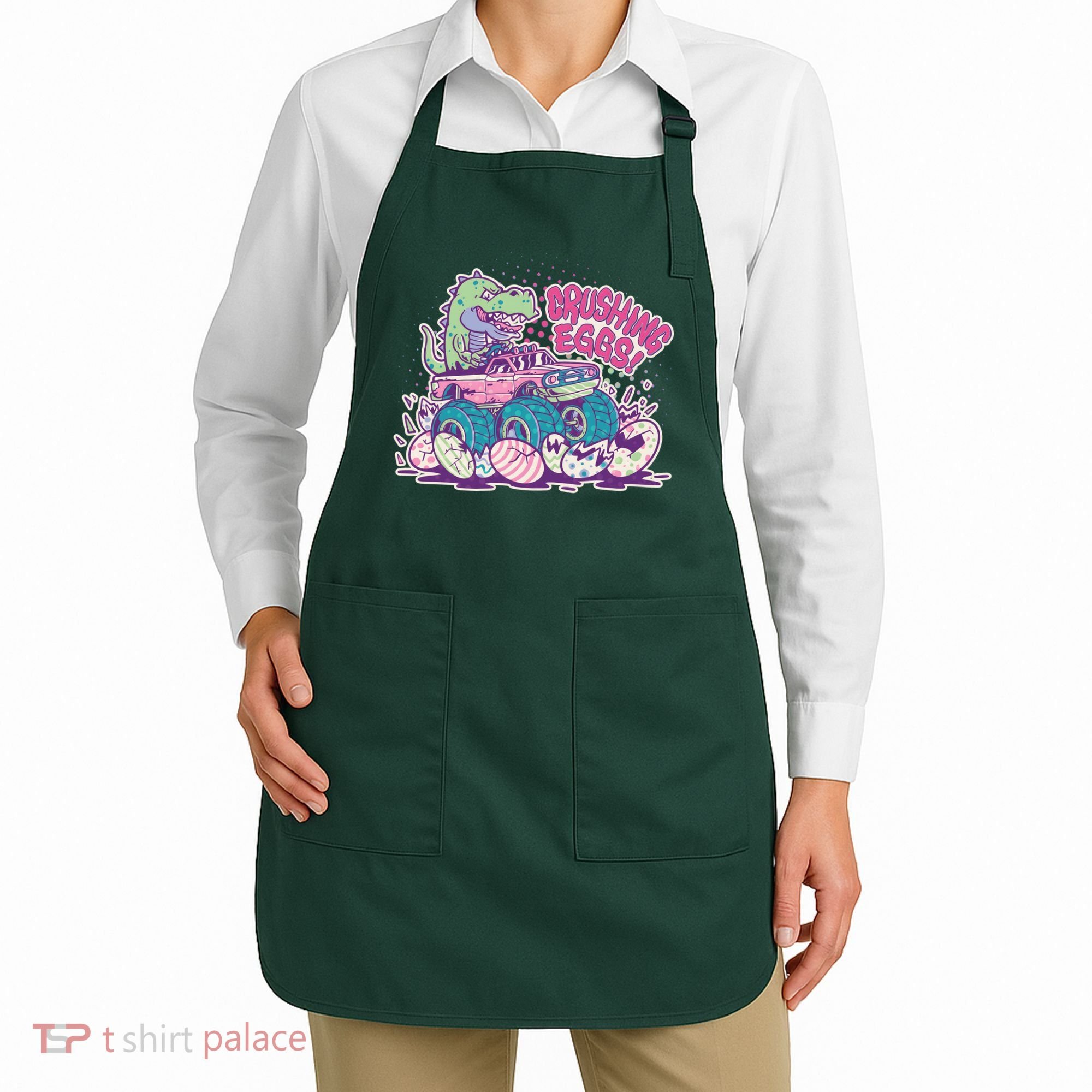 Funny Easter Crushing Eggs TRex Dinosaur Monster Truck Apron