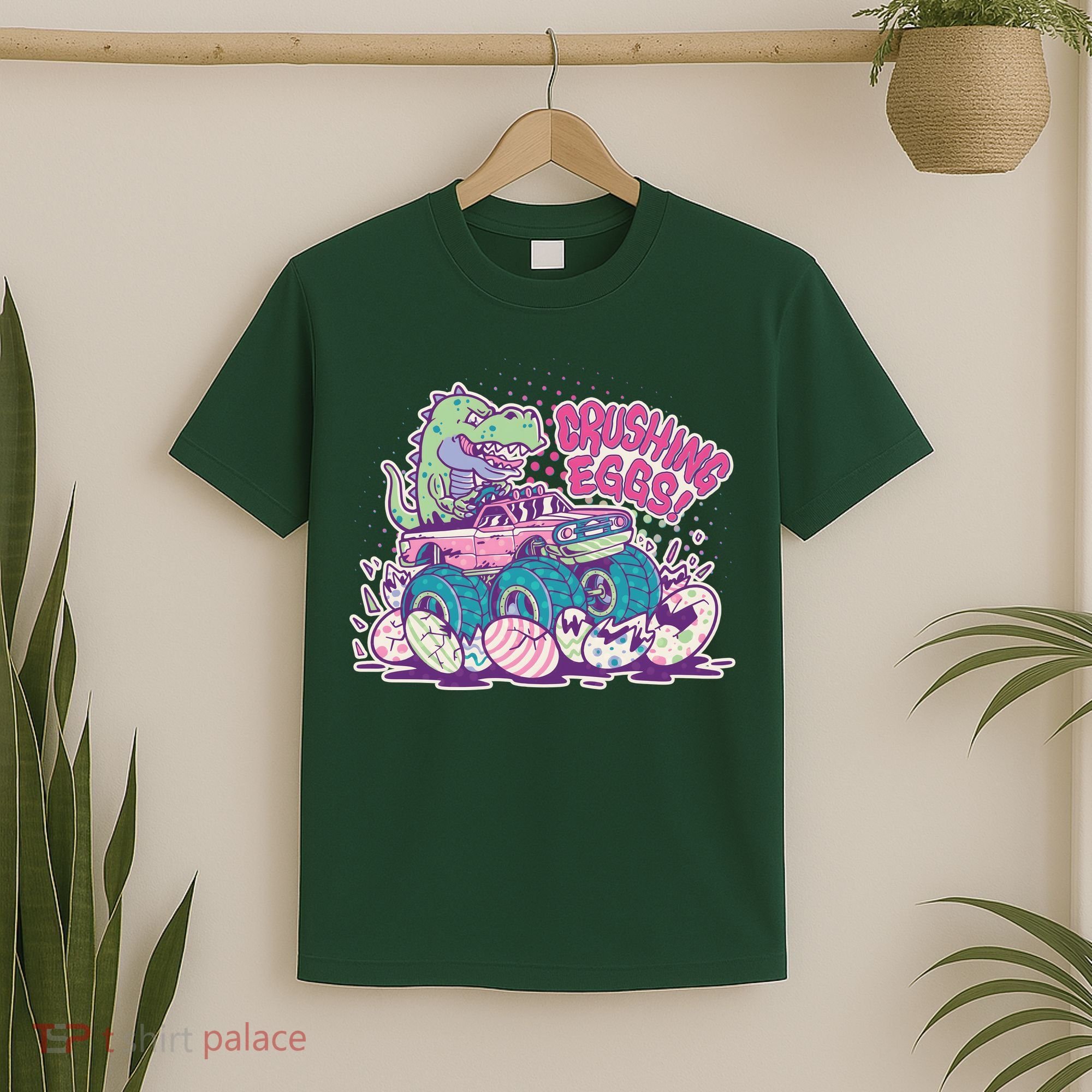 Funny Easter Crushing Eggs TRex Dinosaur Monster Truck T-Shirt