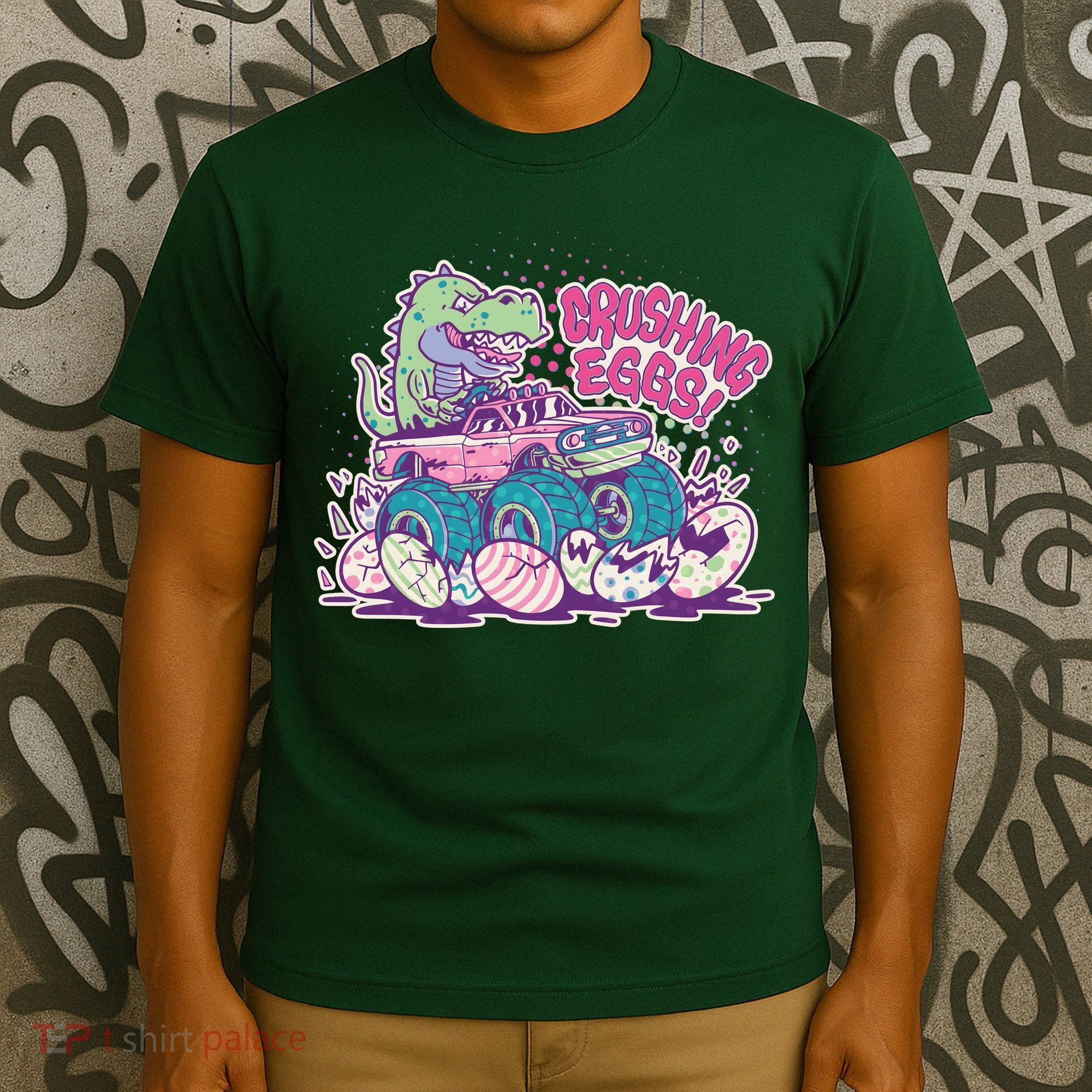 Funny Easter Crushing Eggs TRex Dinosaur Monster Truck T-Shirt