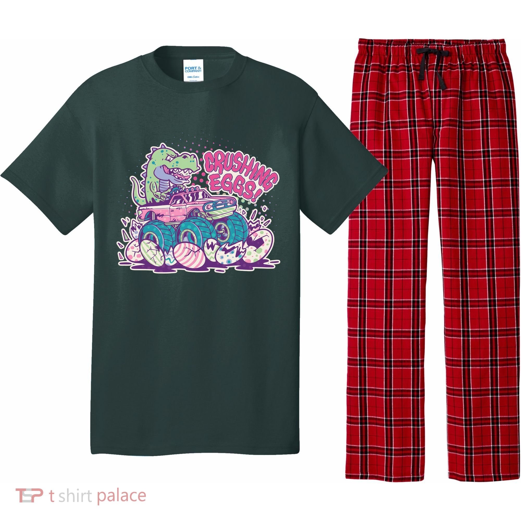 Funny Easter Crushing Eggs TRex Dinosaur Monster Truck Pajama Set