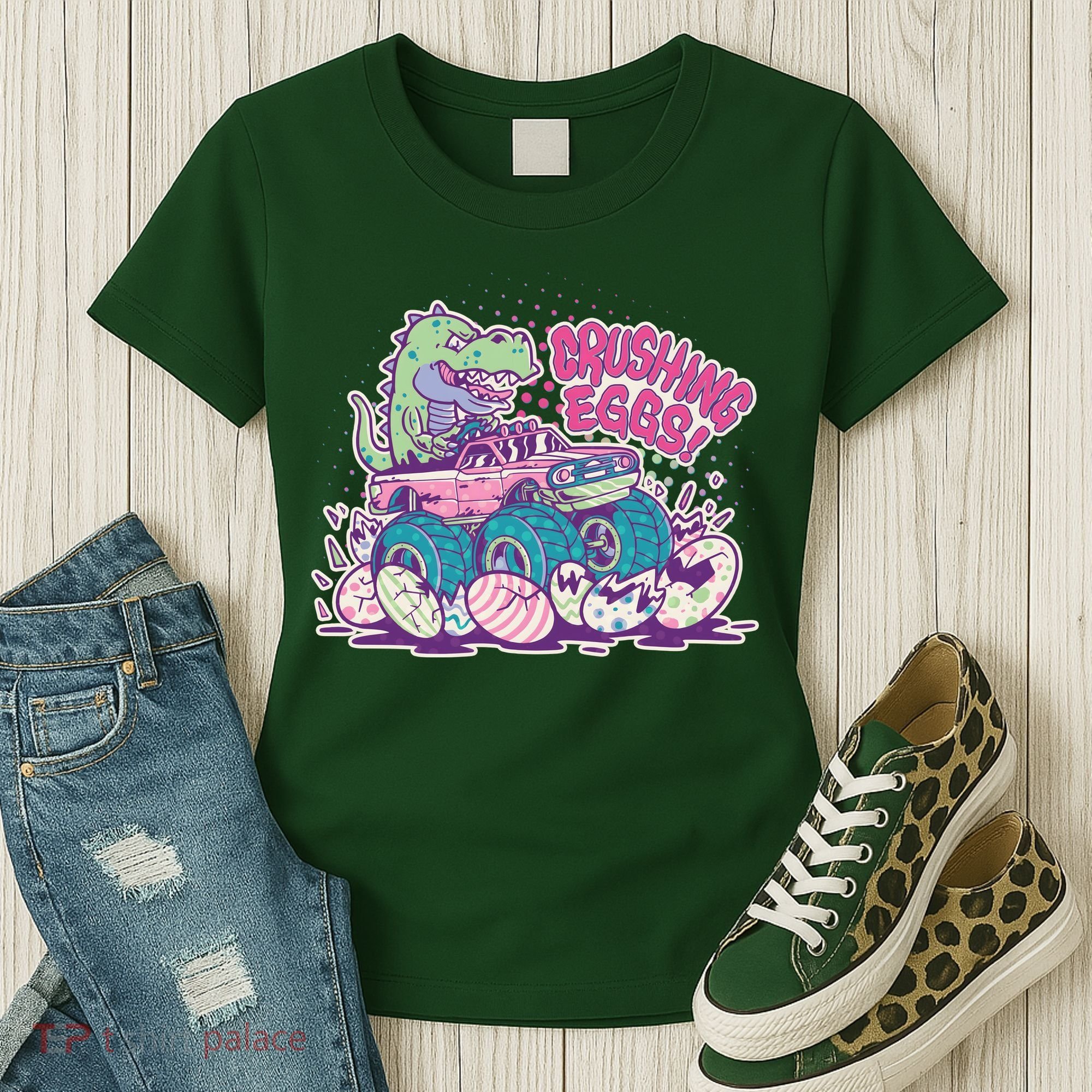 Funny Easter Crushing Eggs TRex Dinosaur Monster Truck Women's T-Shirt