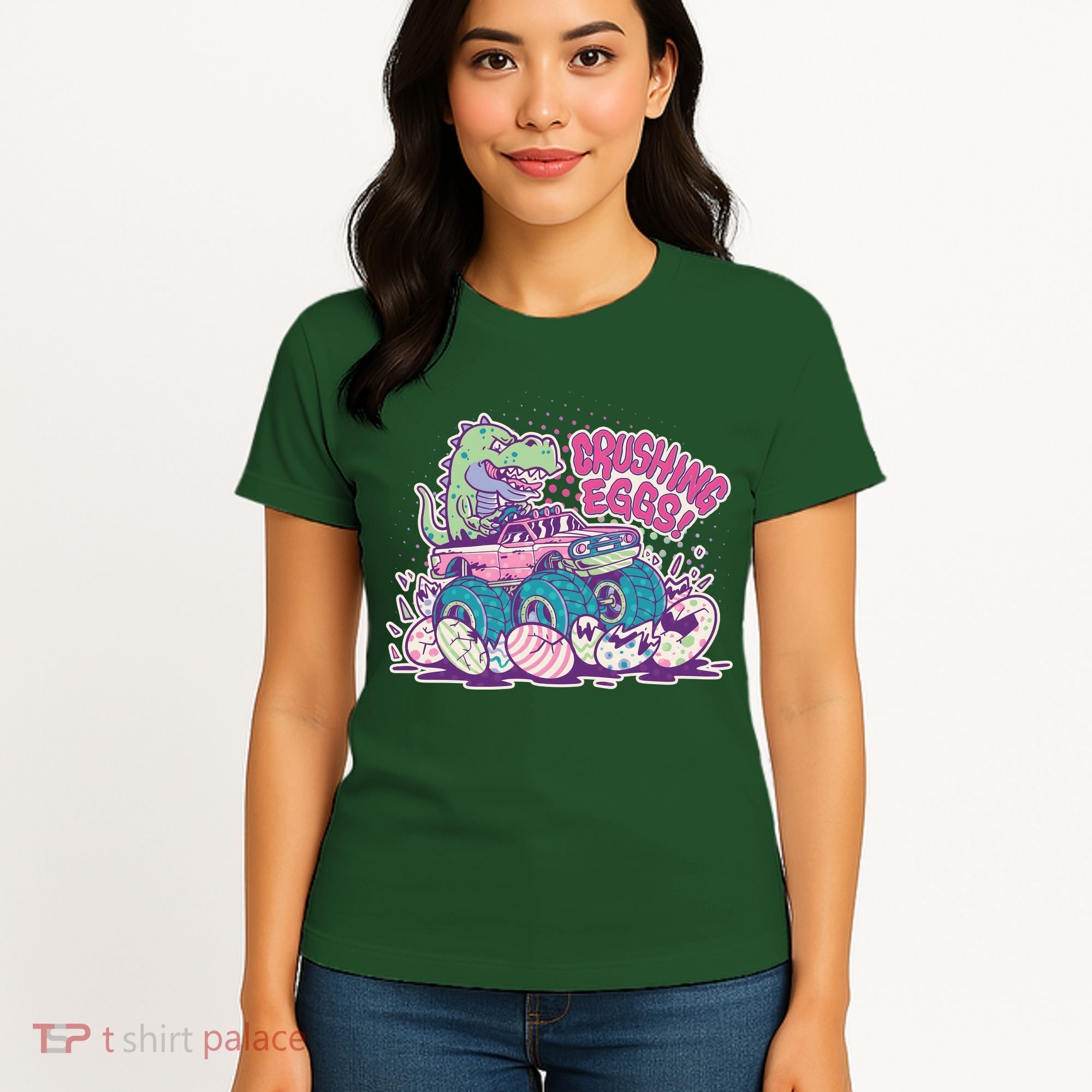 Funny Easter Crushing Eggs TRex Dinosaur Monster Truck Women's T-Shirt