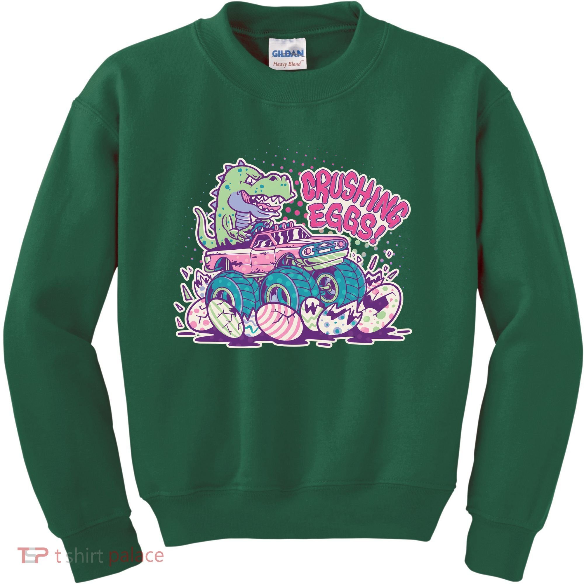 Funny Easter Crushing Eggs TRex Dinosaur Monster Truck Kids Sweatshirt