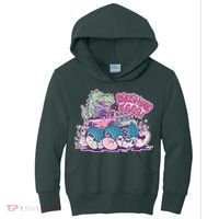 Funny Easter Crushing Eggs TRex Dinosaur Monster Truck Kids Hoodie thumb 0