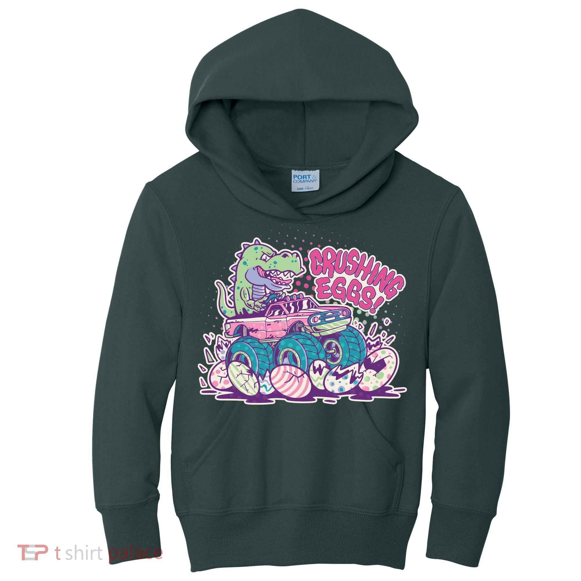 Funny Easter Crushing Eggs TRex Dinosaur Monster Truck Kids Hoodie