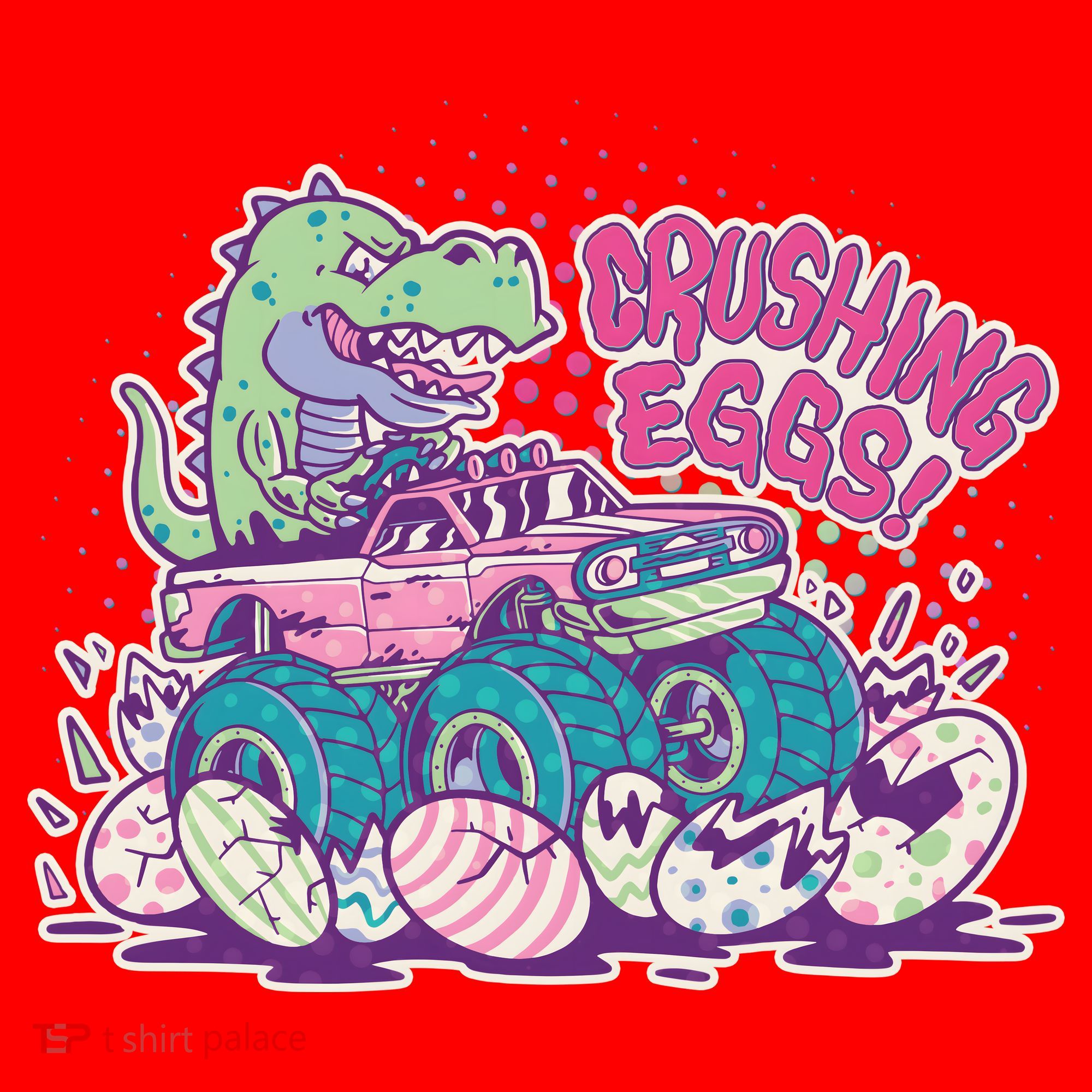 Funny Easter Crushing Eggs TRex Dinosaur Monster Truck Santa Hat