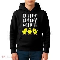 Funny Easter Chick Gettin Chicky With It Kids Hoodie thumb 4