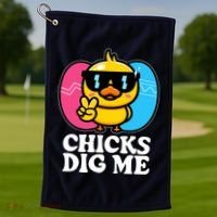 Funny Easter Chicks Dig Me Golf Towel thumb 1