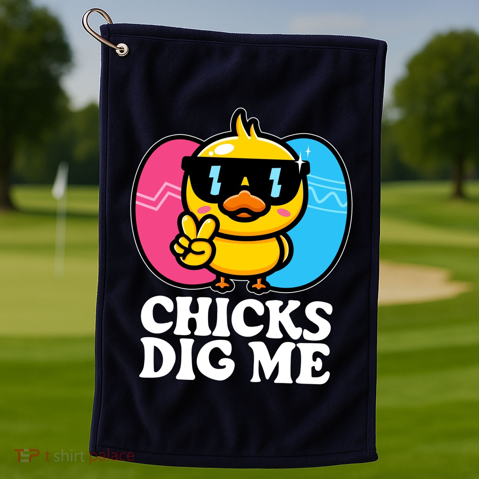 Funny Easter Chicks Dig Me Golf Towel