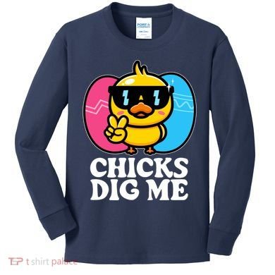 Funny Easter Chicks Dig Me Kids Long Sleeve Shirt