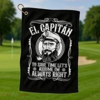 Funny El Capitan Is Always Right Pontoon Boat Captain Gift Golf Towel thumb 1