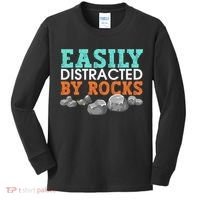 Funny Easily Distracted By Rocks Cool Humor Geology Rocks Kids Long Sleeve Shirt thumb 0