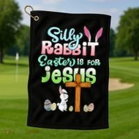 Funny Easter Day Silly Rabbit Easter Is For Jesus Christians Golf Towel thumb 1