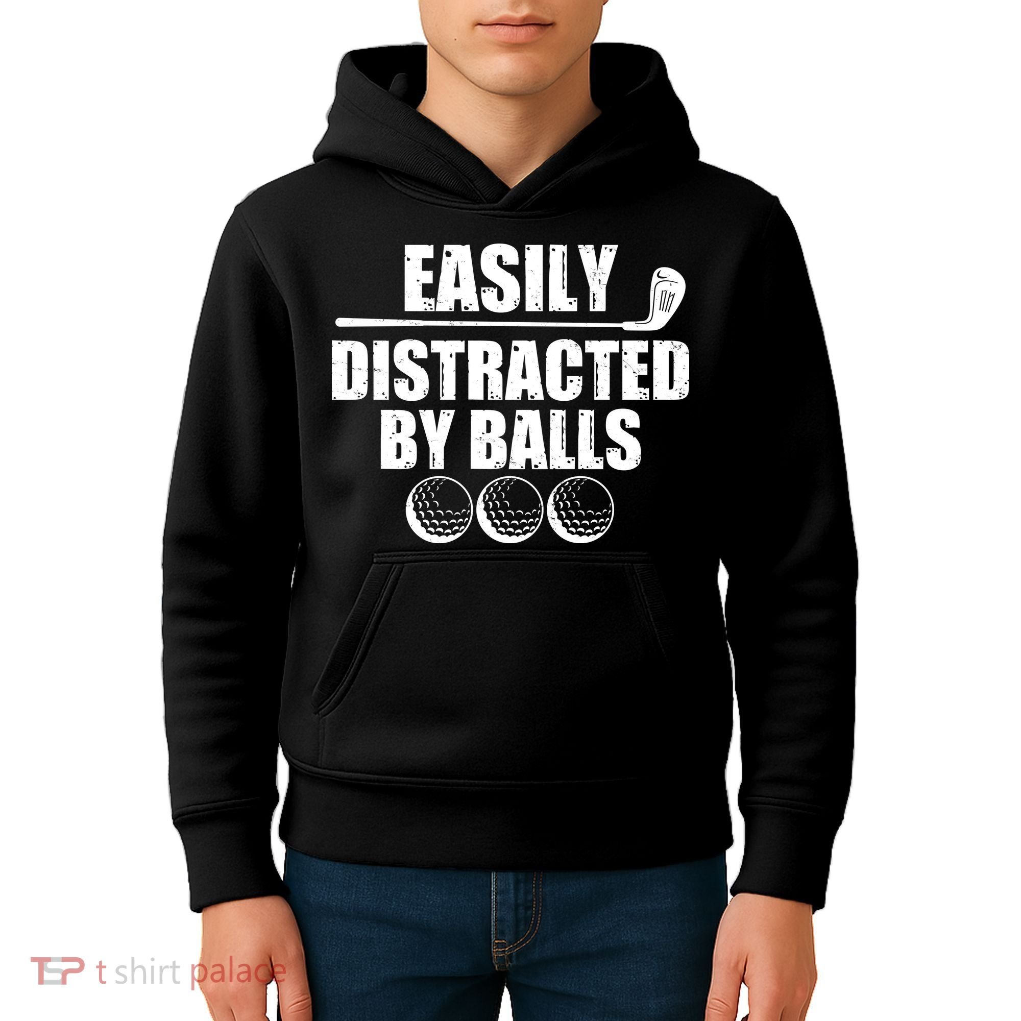 Funny Easily Distracted By Balls Golfing Fan Kids Hoodie