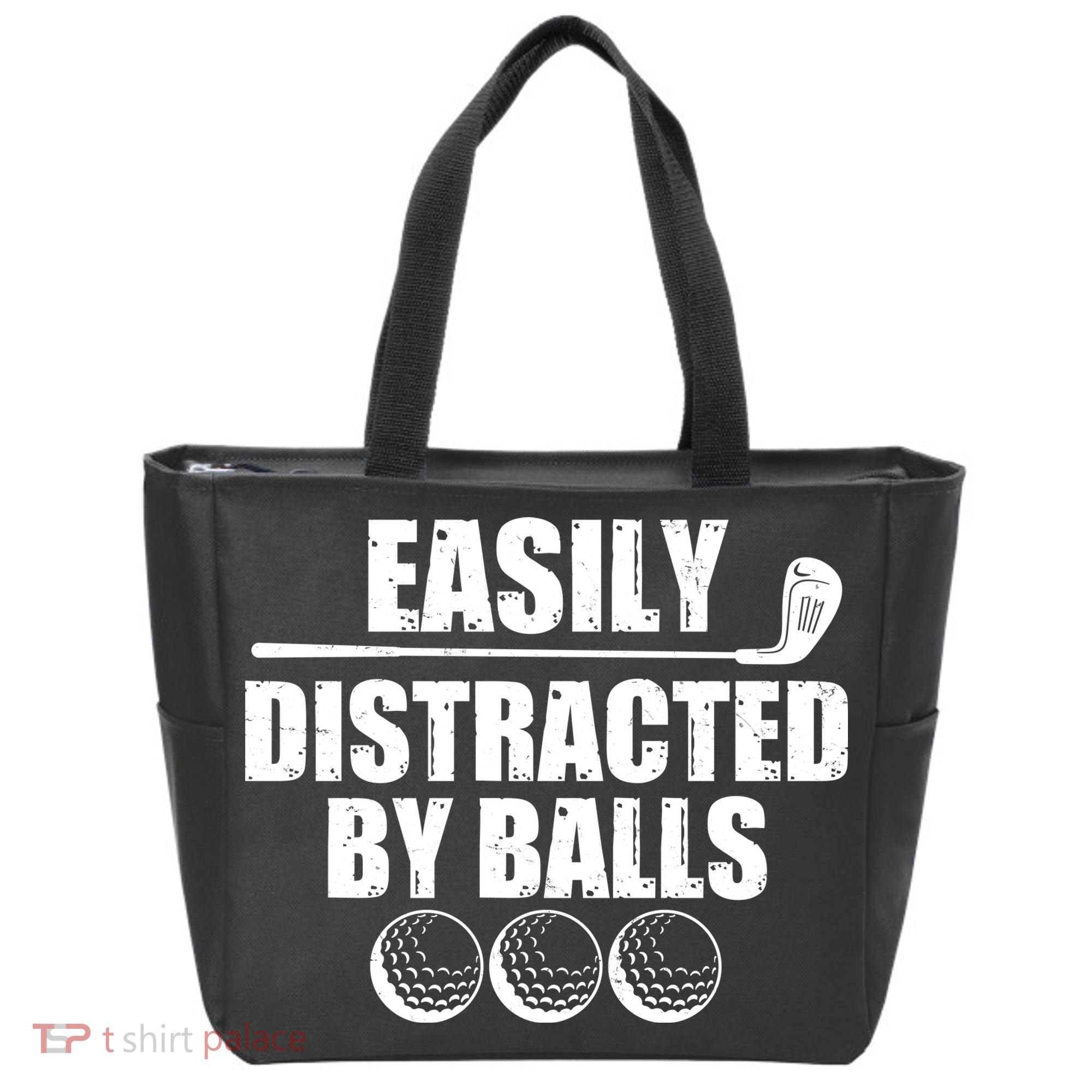 Funny Easily Distracted By Balls Golfing Fan Tote Bag