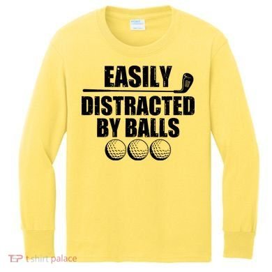 Funny Easily Distracted By Balls Golfing Fan Kids Long Sleeve Shirt