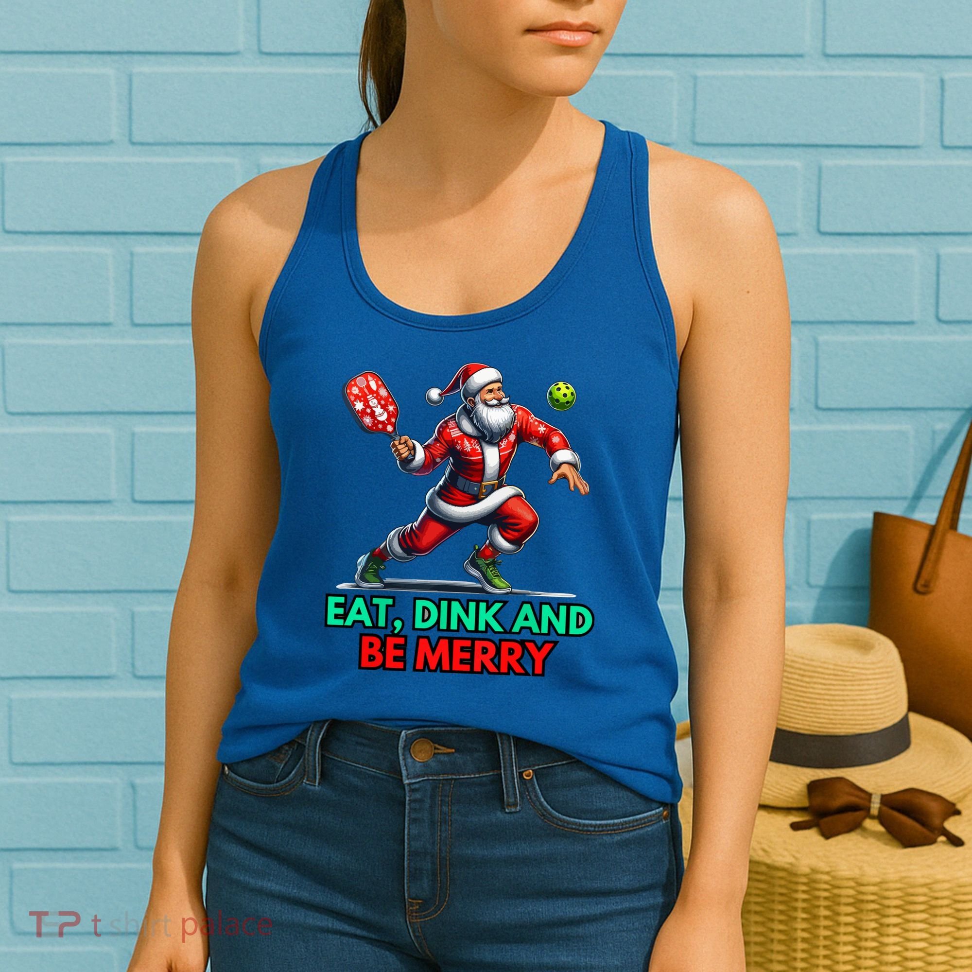 Funny Eat Dink Be Merry Santa Claus Pickleball Christmas Gift For Xmas Women's Tank Top