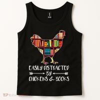 funny Easily Distracted By Chickens And Books Tank Top thumb 2