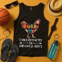 funny Easily Distracted By Chickens And Books Tank Top thumb 4
