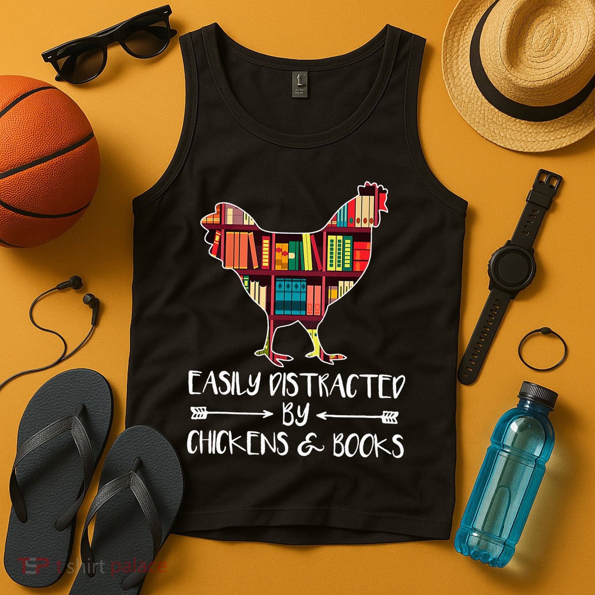funny Easily Distracted By Chickens And Books Tank Top