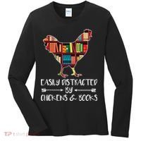 funny Easily Distracted By Chickens And Books Women's Long Sleeve Shirt thumb 0