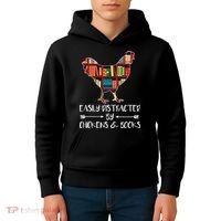 funny Easily Distracted By Chickens And Books Kids Hoodie thumb 4