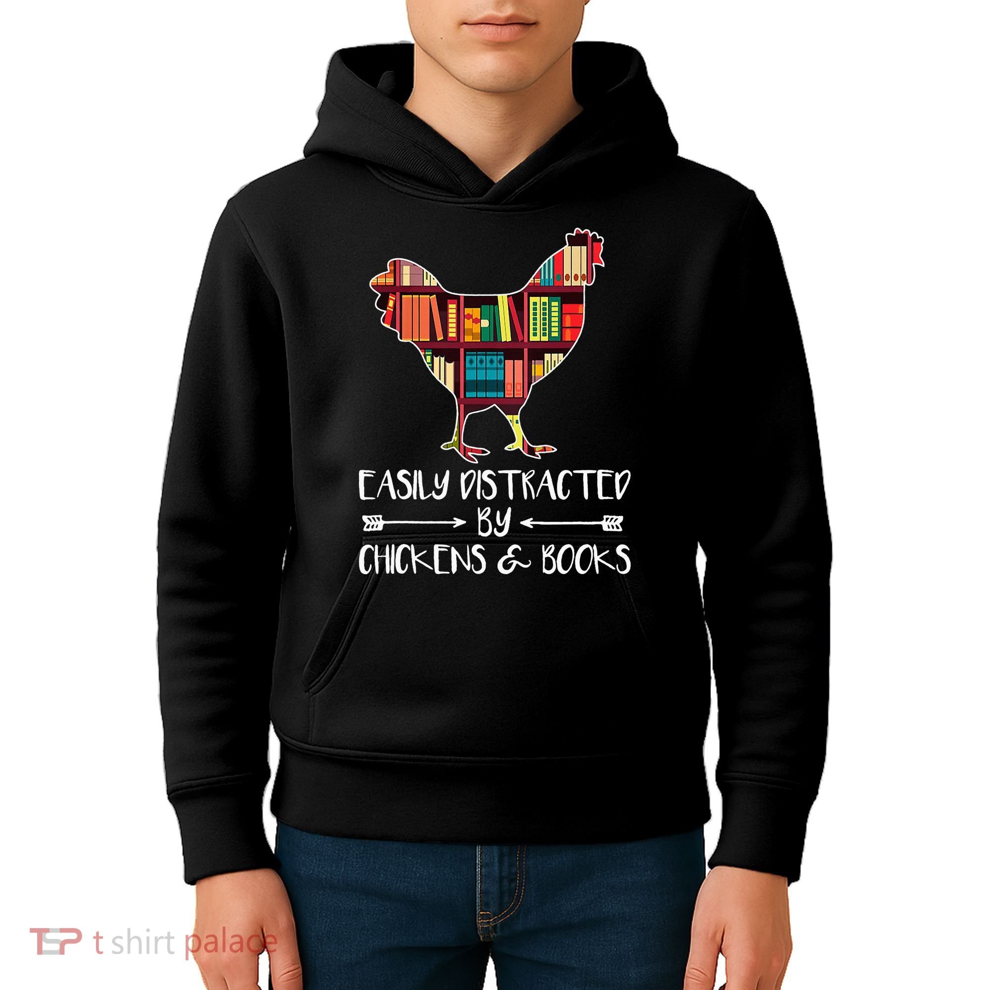 funny Easily Distracted By Chickens And Books Kids Hoodie