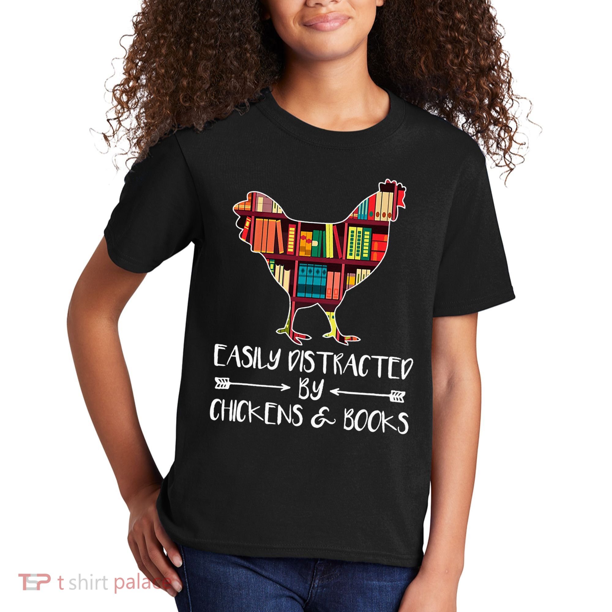 funny Easily Distracted By Chickens And Books Kids T-Shirt