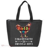 funny Easily Distracted By Chickens And Books Tote Bag thumb 0