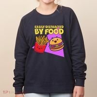 Funny Easily DIstracted By Food Cute Burger and Fries Women's Sweatshirt thumb 0