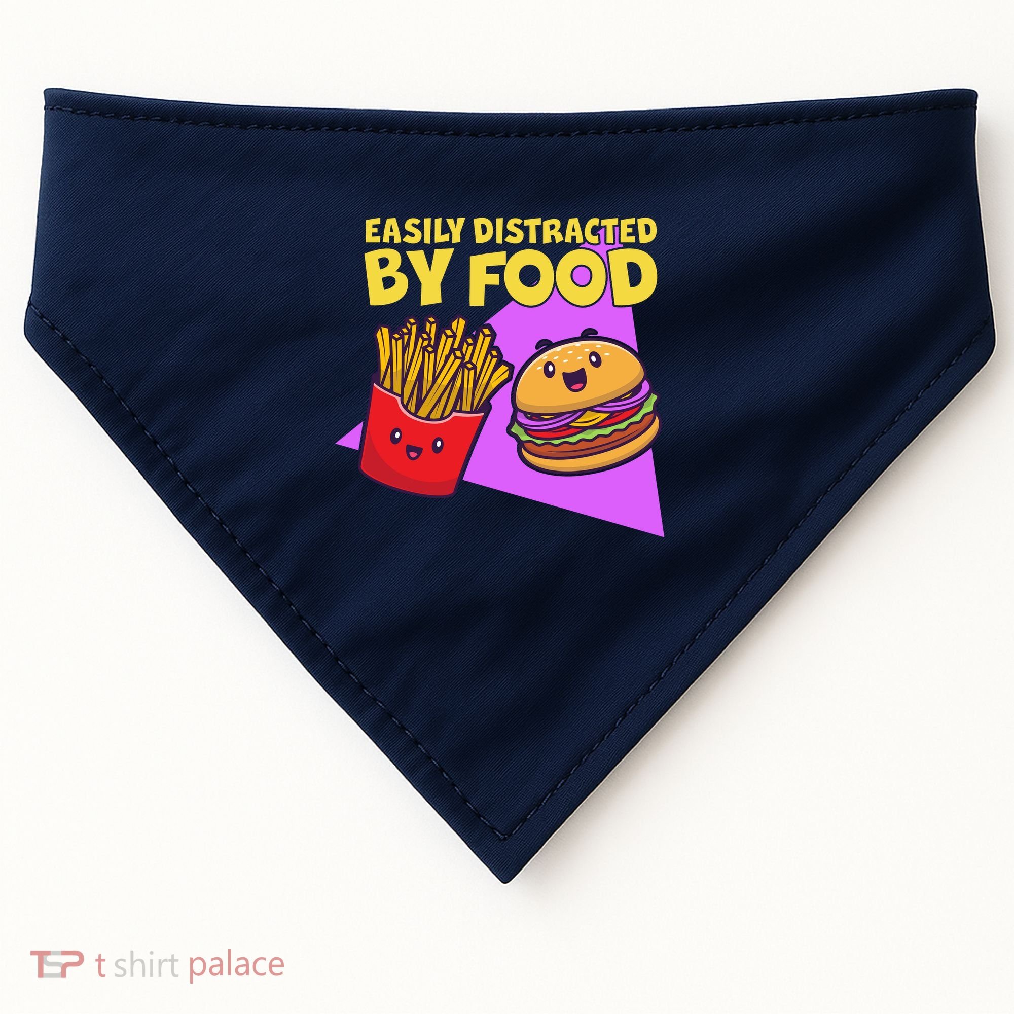 Funny Easily DIstracted By Food Cute Burger and Fries USA-Made Doggie Bandana