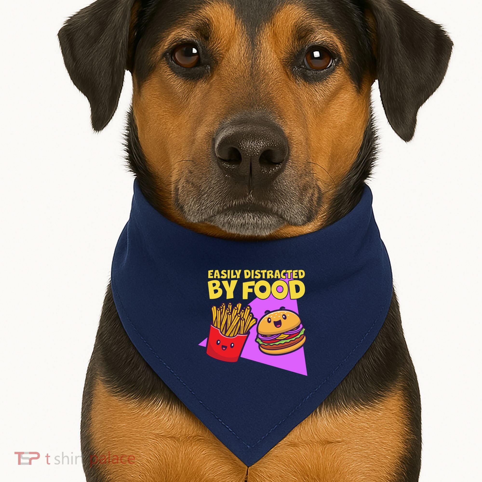 Funny Easily DIstracted By Food Cute Burger and Fries USA-Made Doggie Bandana