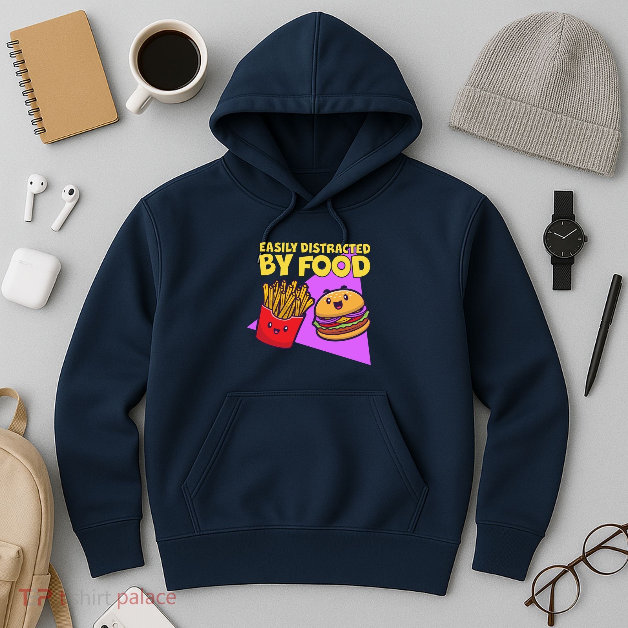 Funny Easily DIstracted By Food Cute Burger and Fries Hoodie
