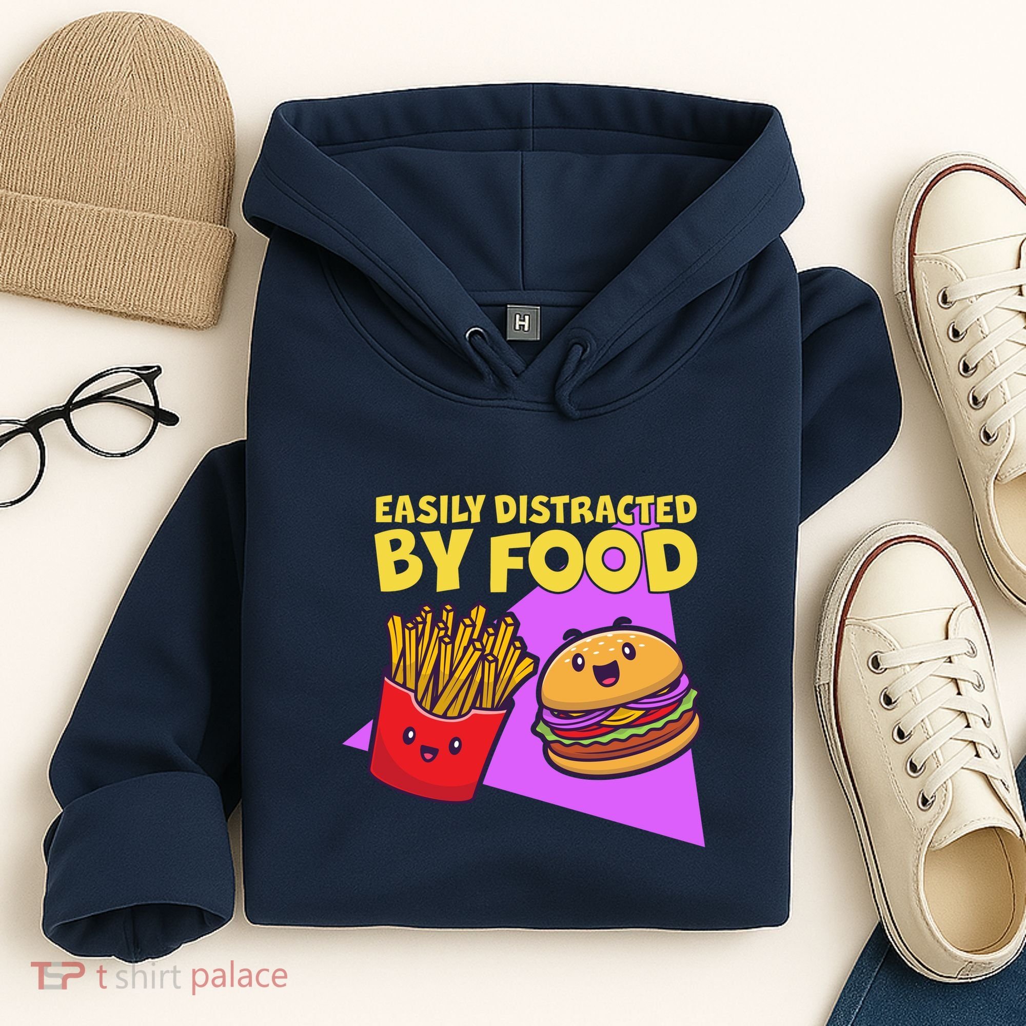 Funny Easily DIstracted By Food Cute Burger and Fries Hoodie