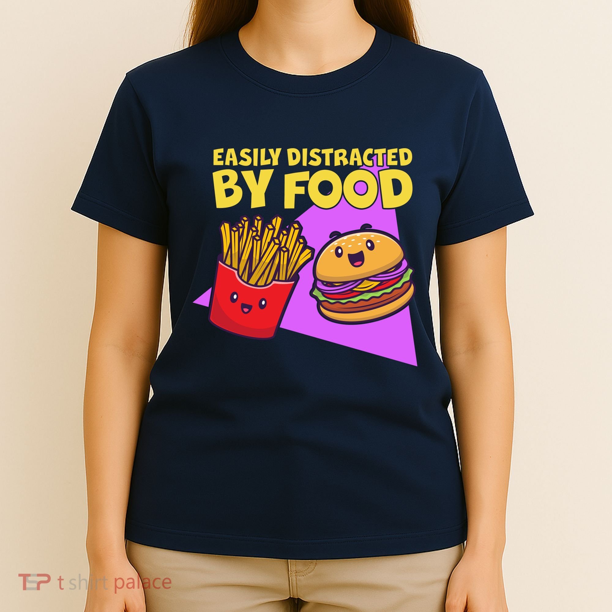 Funny Easily DIstracted By Food Cute Burger and Fries T-Shirt