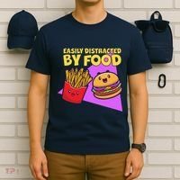 Funny Easily DIstracted By Food Cute Burger and Fries T-Shirt thumb 6