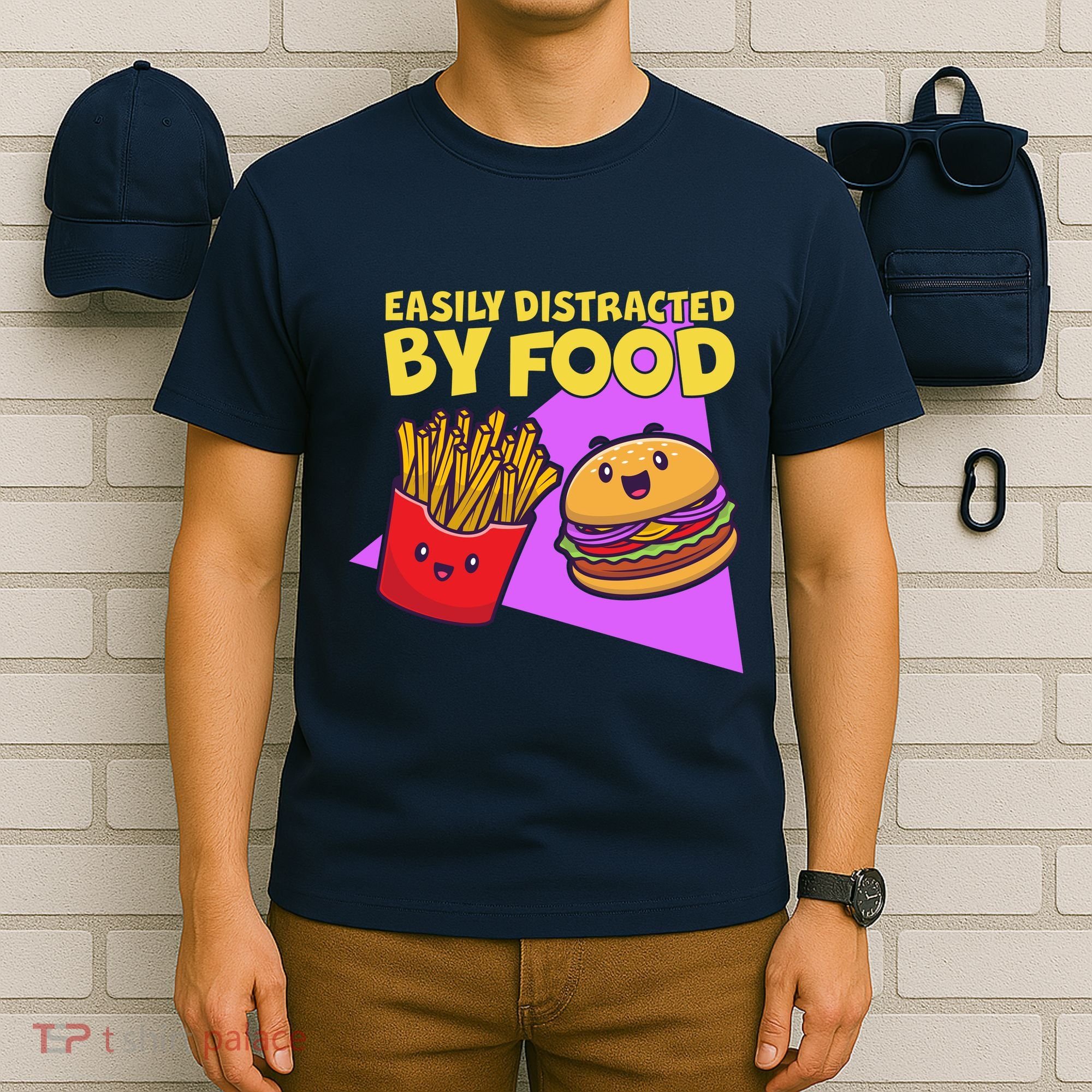 Funny Easily DIstracted By Food Cute Burger and Fries T-Shirt