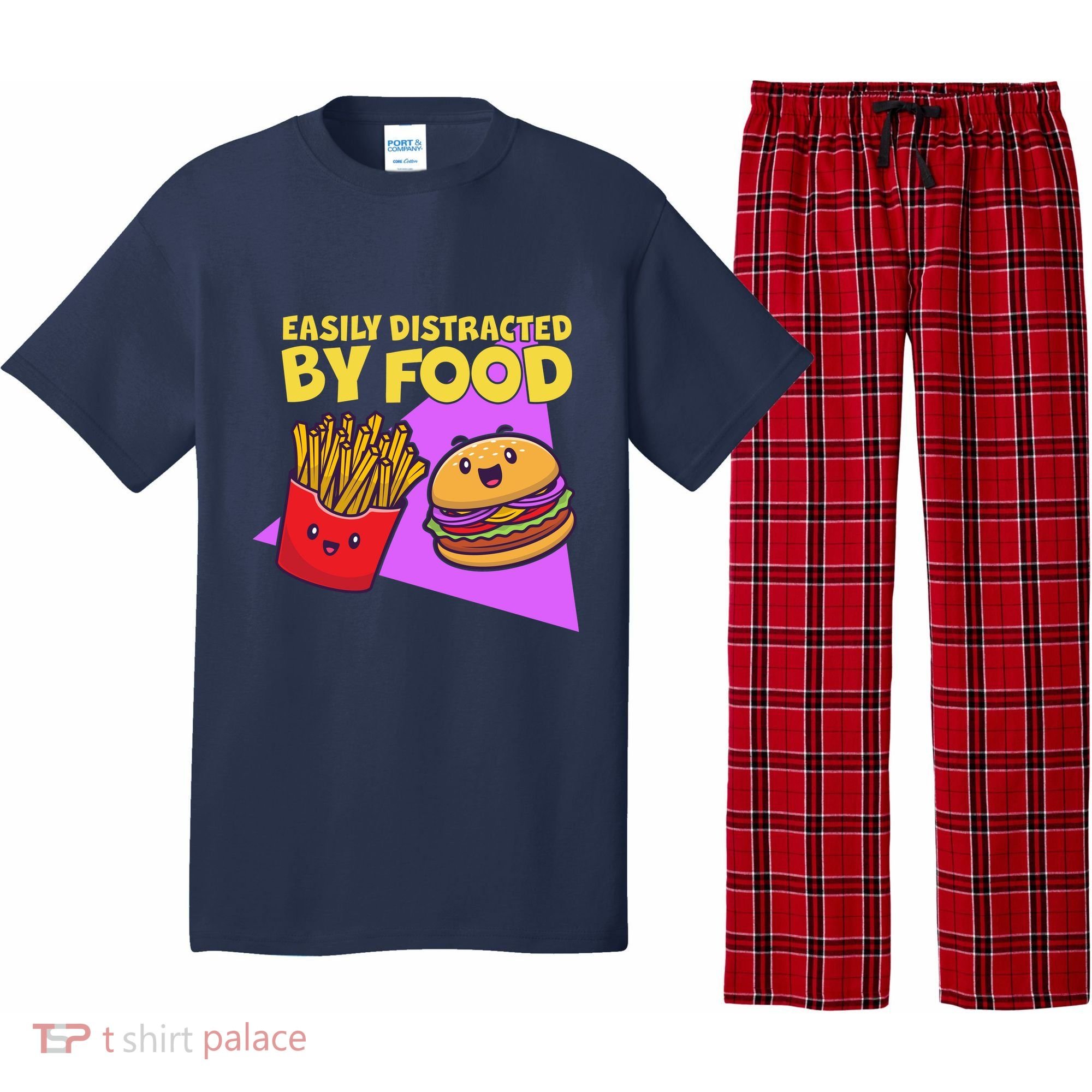 Funny Easily DIstracted By Food Cute Burger and Fries Pajama Set
