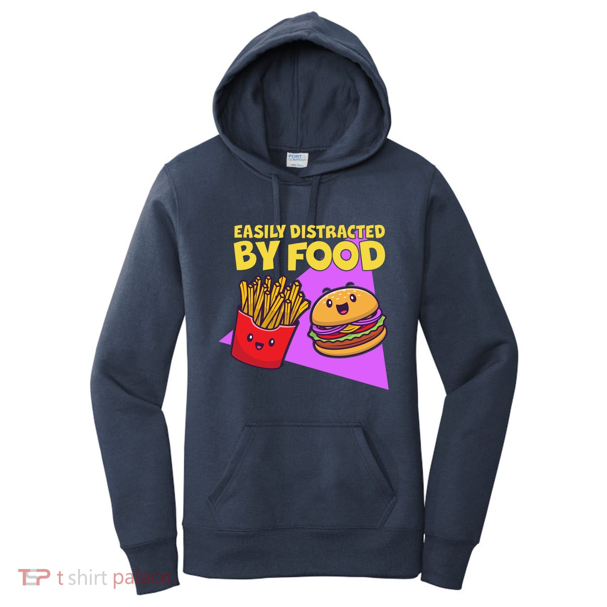 Funny Easily DIstracted By Food Cute Burger and Fries Women's Hoodie