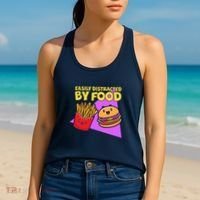 Funny Easily DIstracted By Food Cute Burger and Fries Women's Tank Top thumb 2