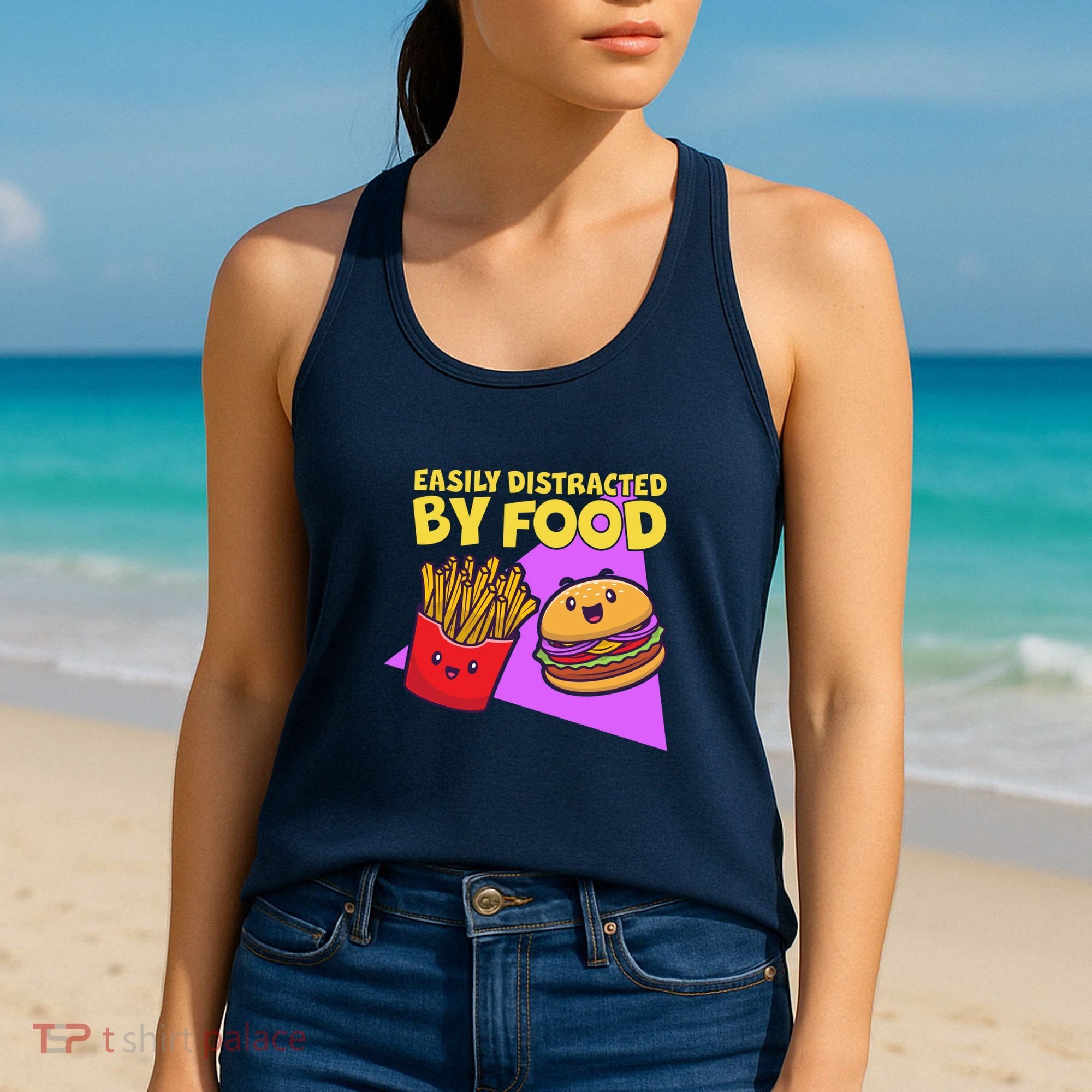 Funny Easily DIstracted By Food Cute Burger and Fries Women's Tank Top