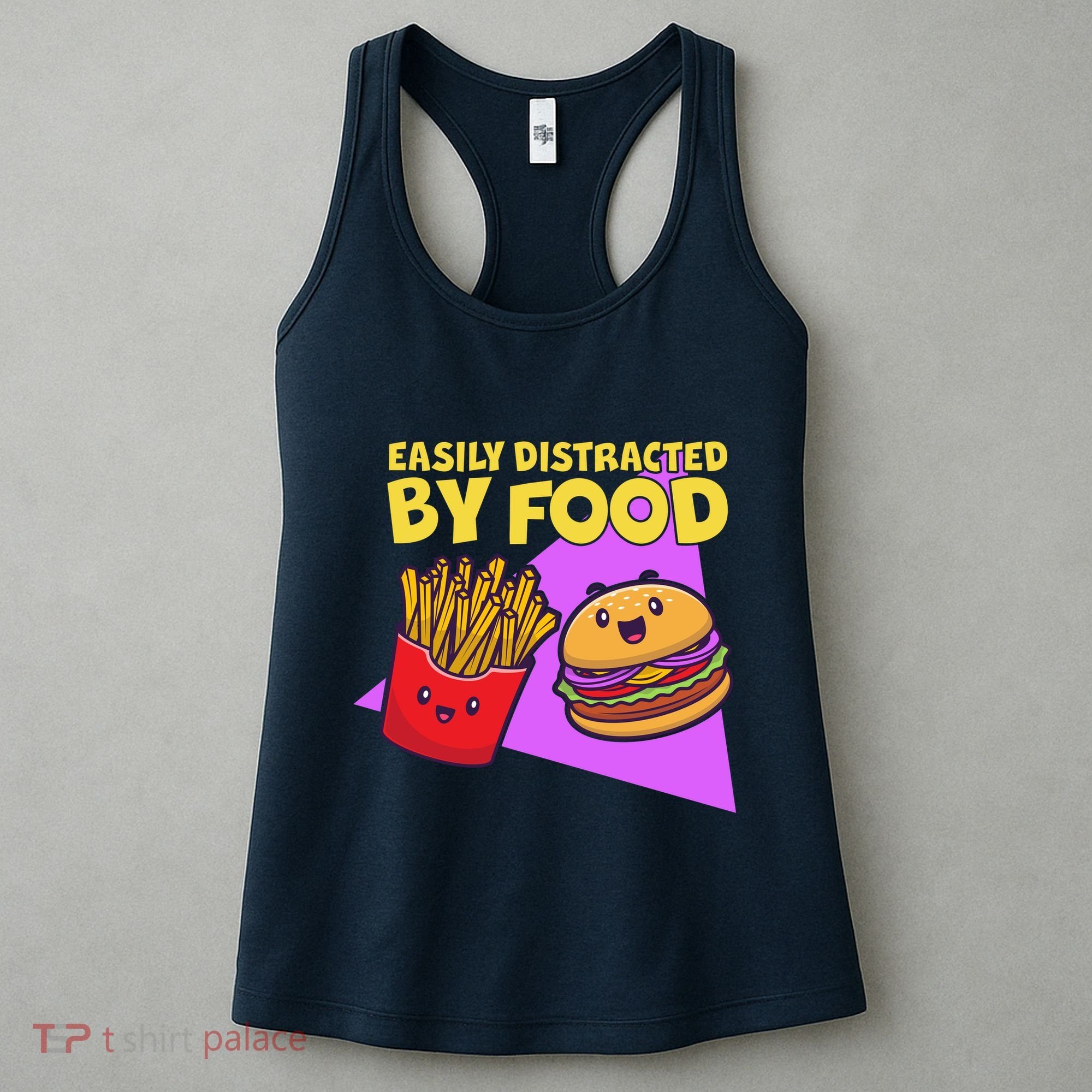 Funny Easily DIstracted By Food Cute Burger and Fries Women's Tank Top