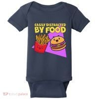 Funny Easily DIstracted By Food Cute Burger and Fries Baby Bodysuit thumb 0
