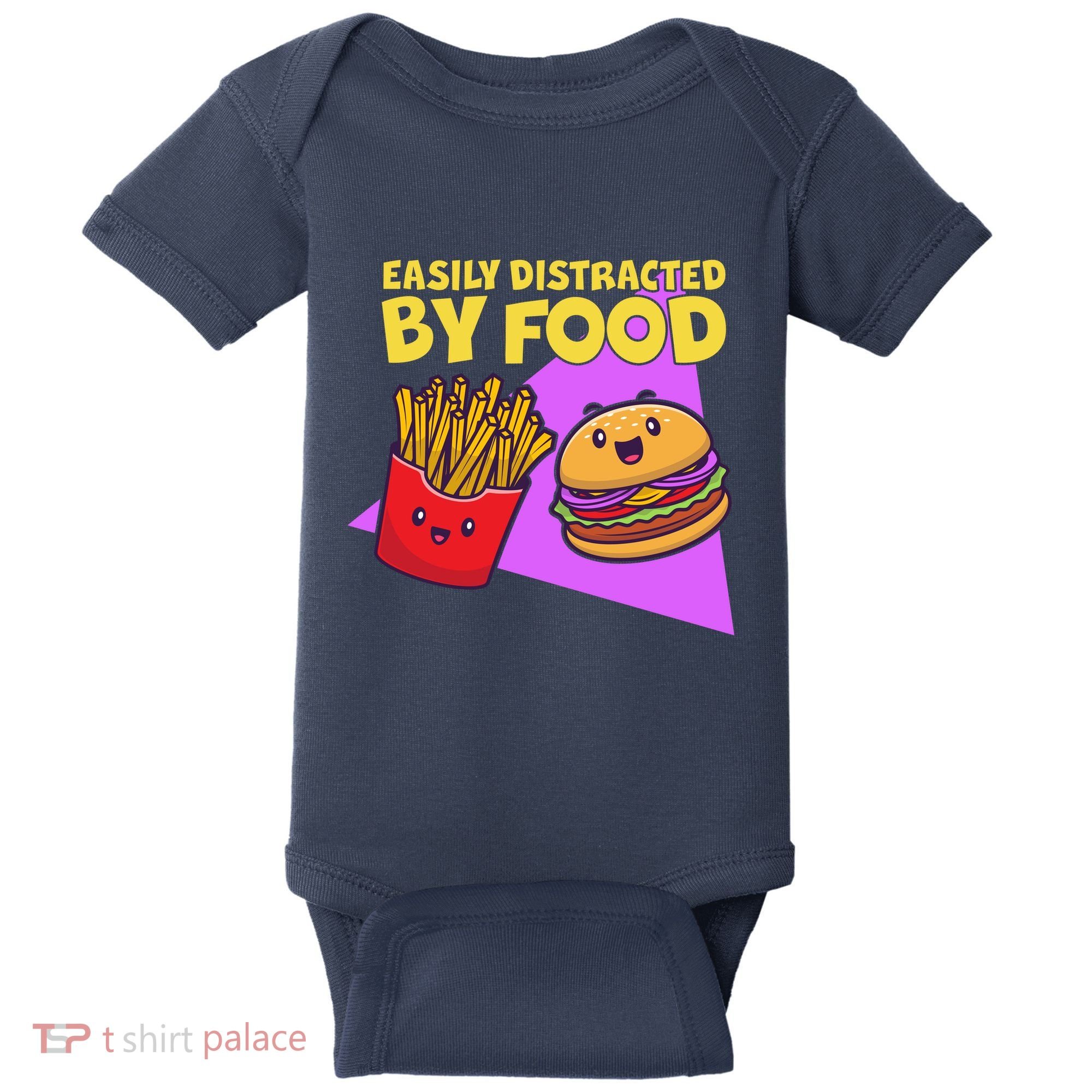 Funny Easily DIstracted By Food Cute Burger and Fries Baby Bodysuit